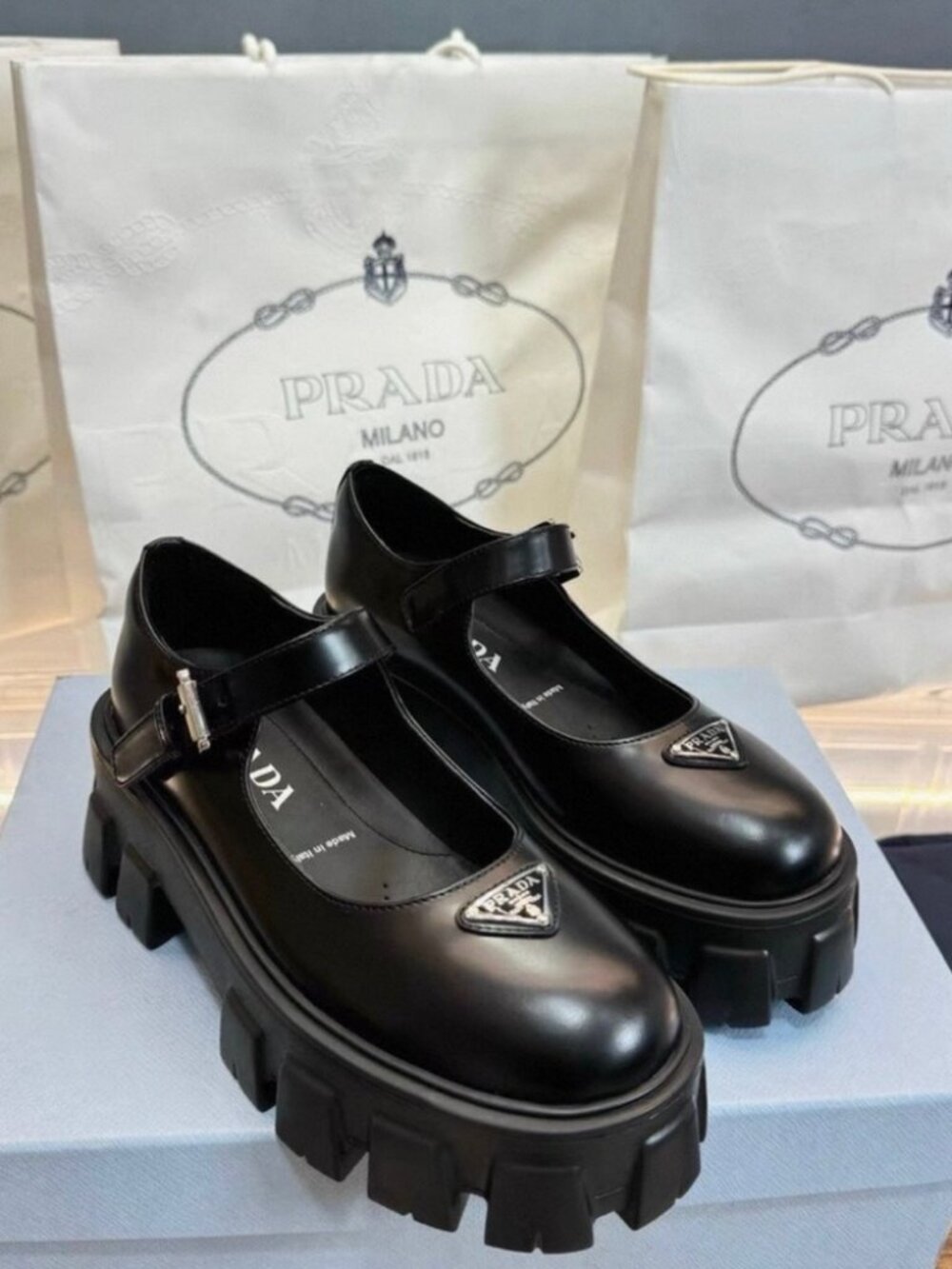 Prada Women's Black Loafers with Strap